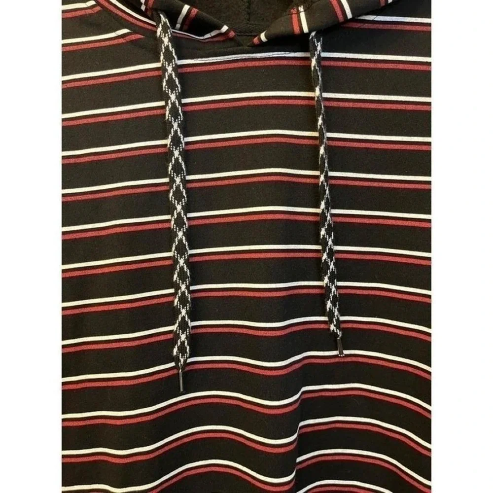 NWOT Rebel Star Strip Cotton‎ Blend Hooded Sweatshirt M GAME OVER AOP on Sleeves